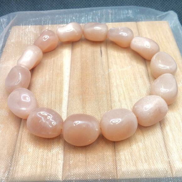 Sunstone Bracelet Gemstone Pebble Nugget 12mm Beaded Handmade Stretch NEW - Picture 7 of 10